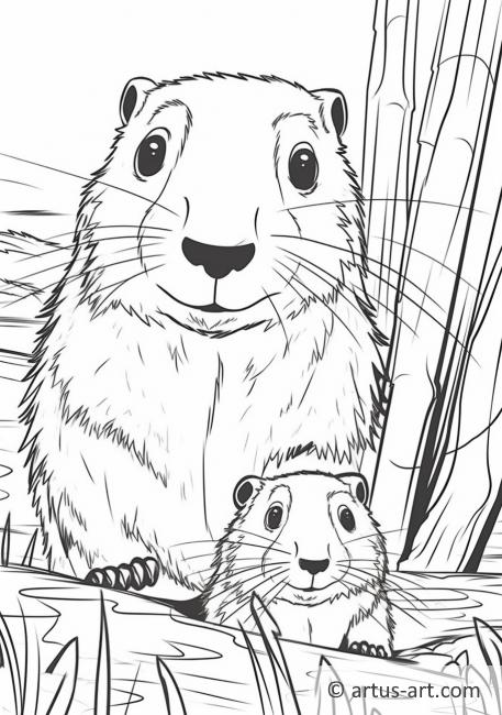 Cute Groundhogs Coloring Page For Kids